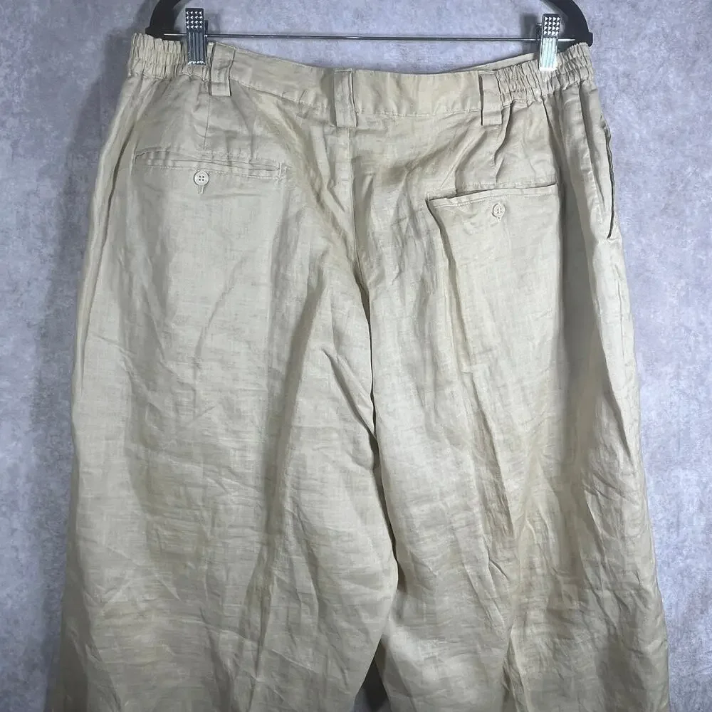 Godbody Linen Pants Mens Size XL Tan Straight Leg Pleated Front‎ Vacation Resort